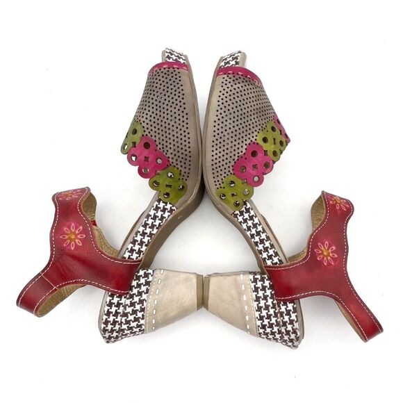 L’Artiste by Spring Step Jive Sandals Size 41 EU 9.5 US Red Floral Leather Heels - Picture 11 of 16